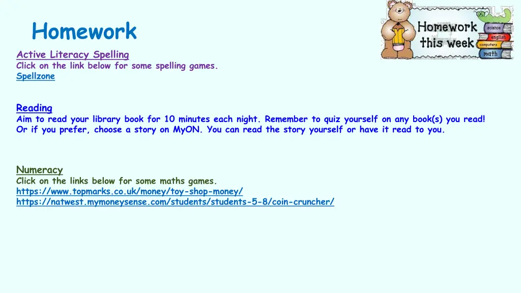 homework active literacy spelling click