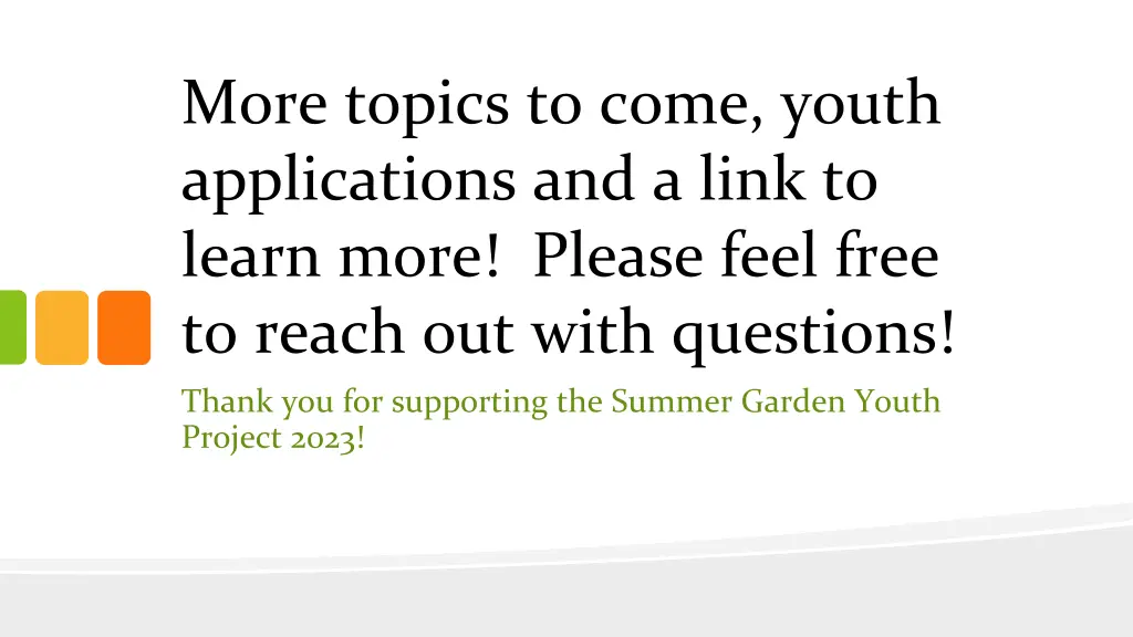 more topics to come youth applications and a link