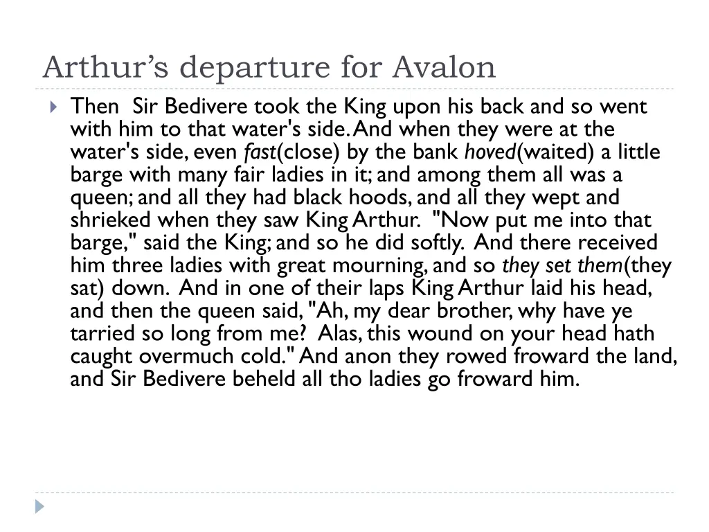 arthur s departure for avalon then sir bedivere