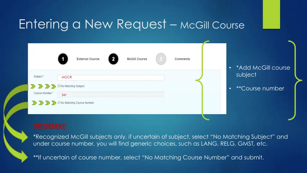 entering a new request mcgill course