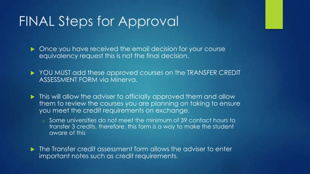 final steps for approval