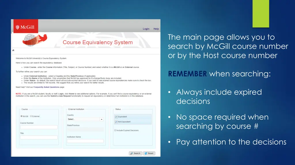 the main page allows you to search by mcgill