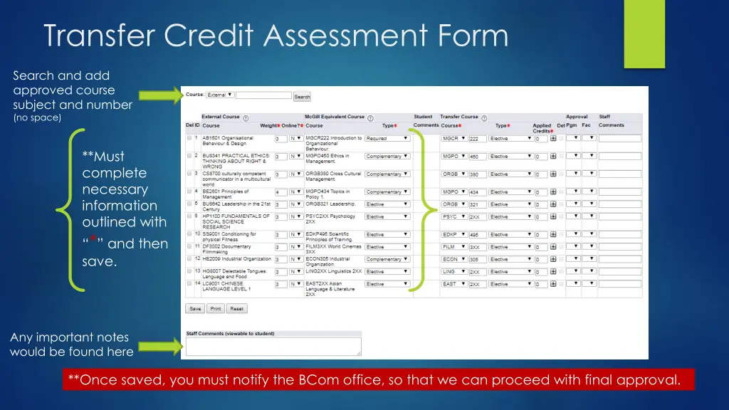transfer credit assessment form