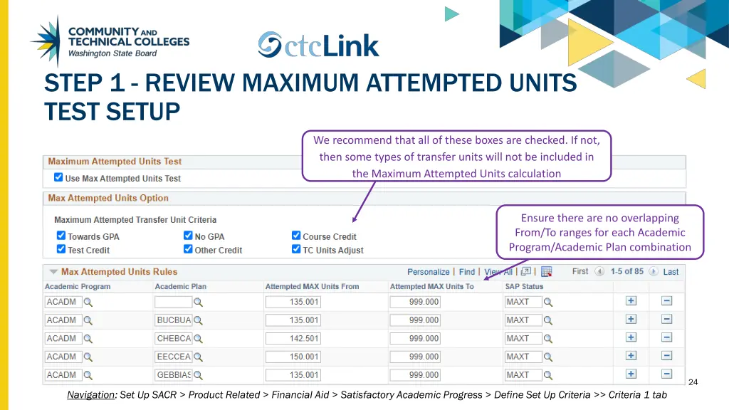 step 1 review maximum attempted units test setup 1