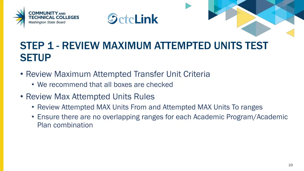 step 1 review maximum attempted units test setup