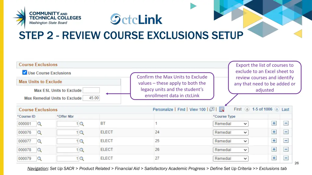 step 2 review course exclusions setup