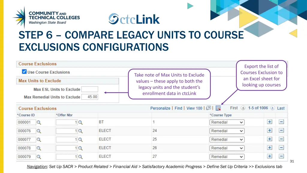 step 6 compare legacy units to course exclusions