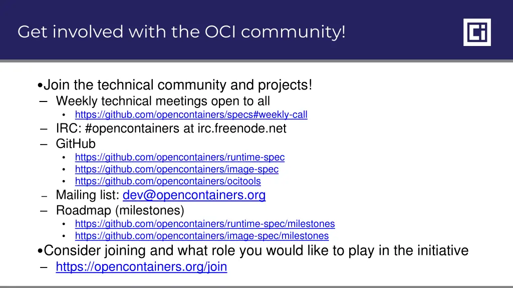get involved with the oci community