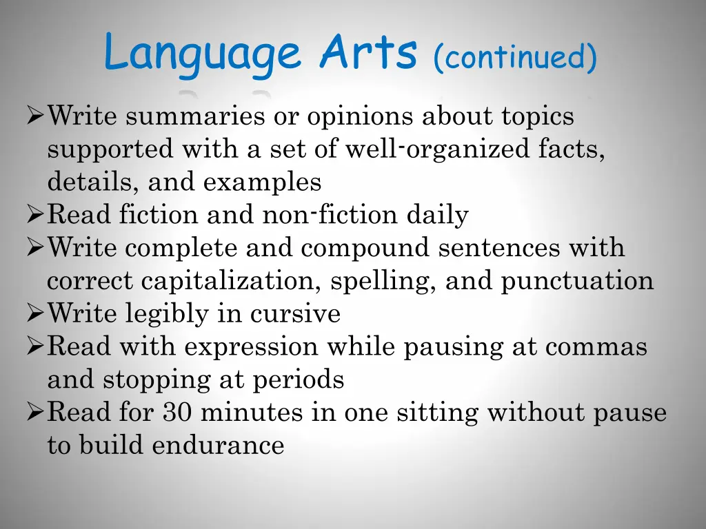 language arts continued