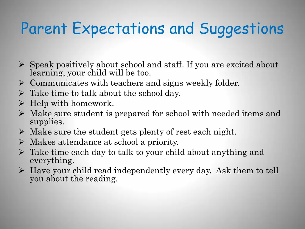 parent expectations and suggestions