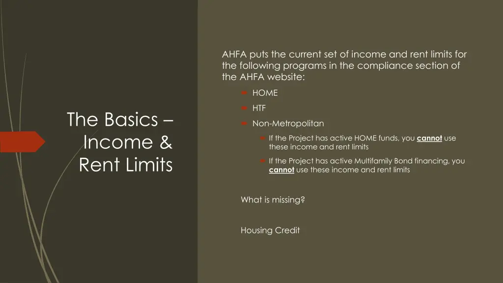 ahfa puts the current set of income and rent