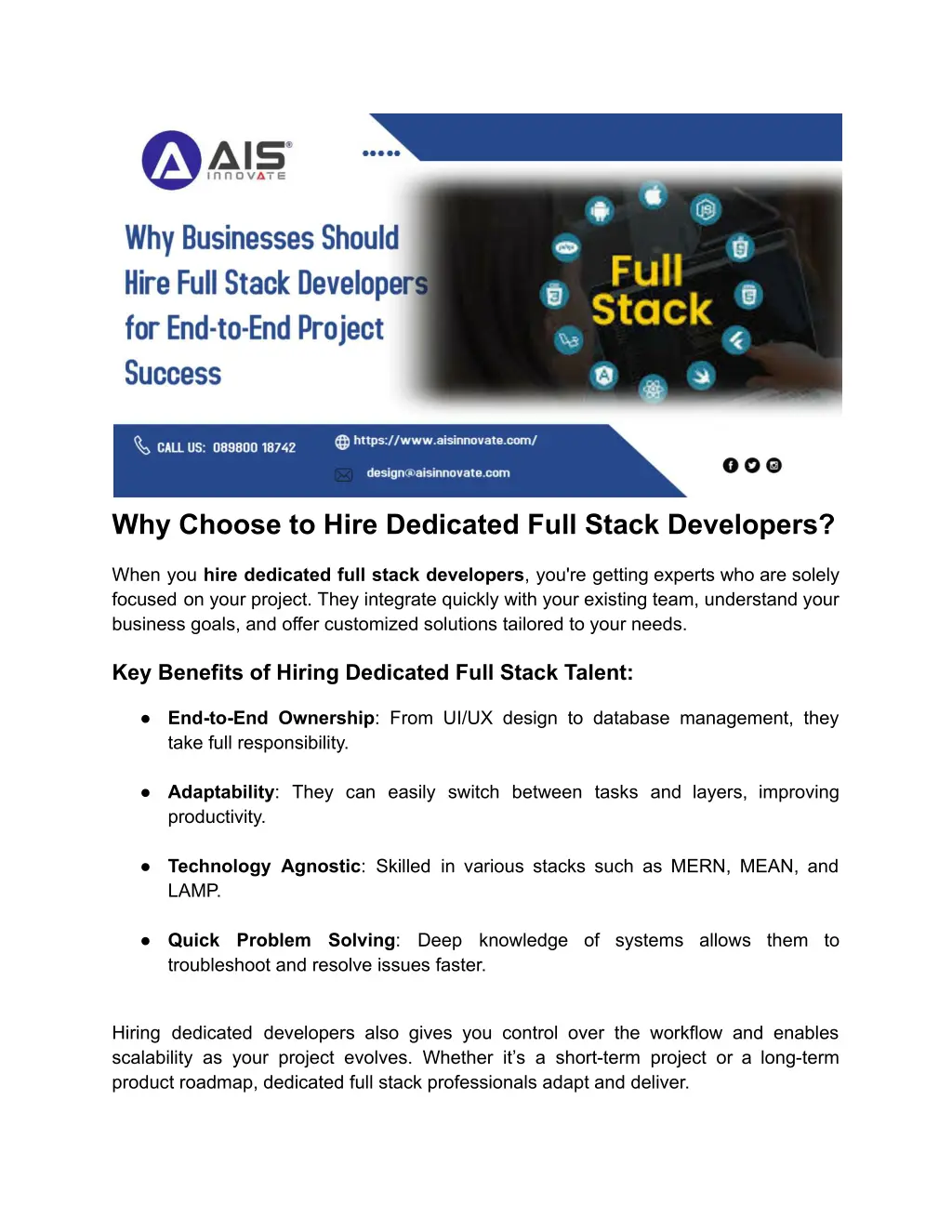 why choose to hire dedicated full stack developers