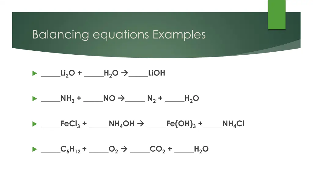 balancing equations examples