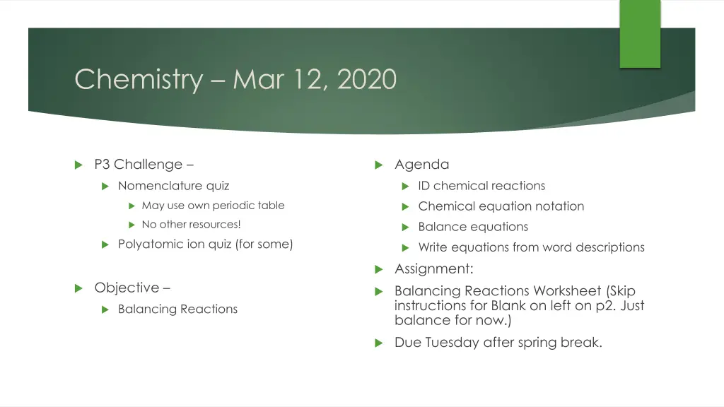 chemistry mar 12 2020