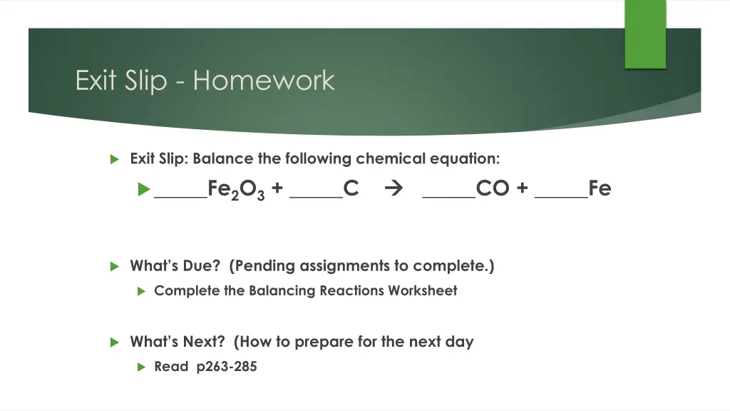 exit slip homework