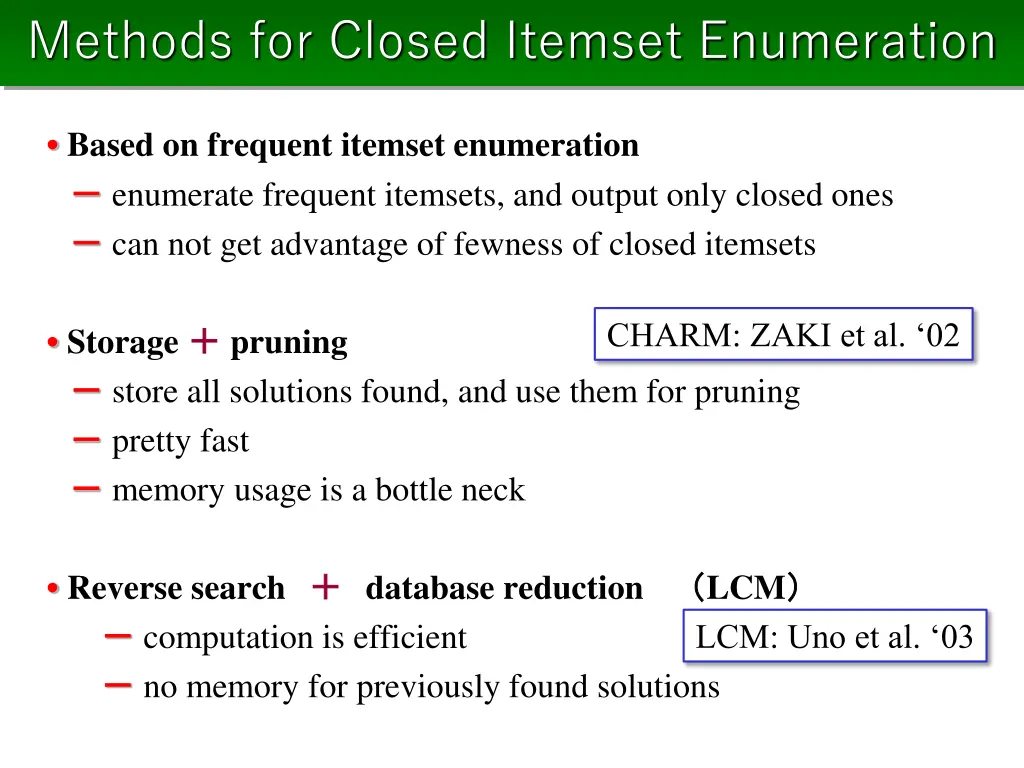 methods for closed itemset enumeration