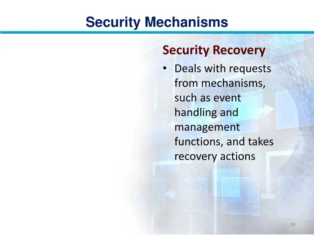 security mechanisms 17