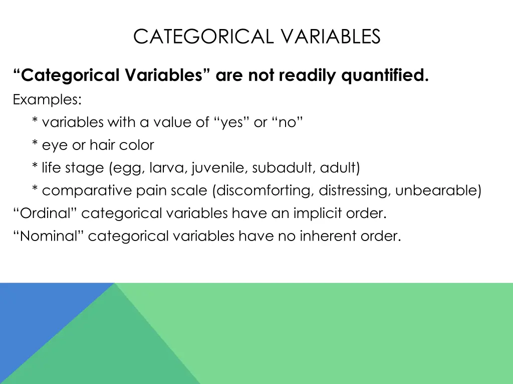 categorical variables