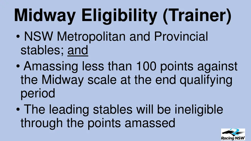 midway eligibility trainer nsw metropolitan