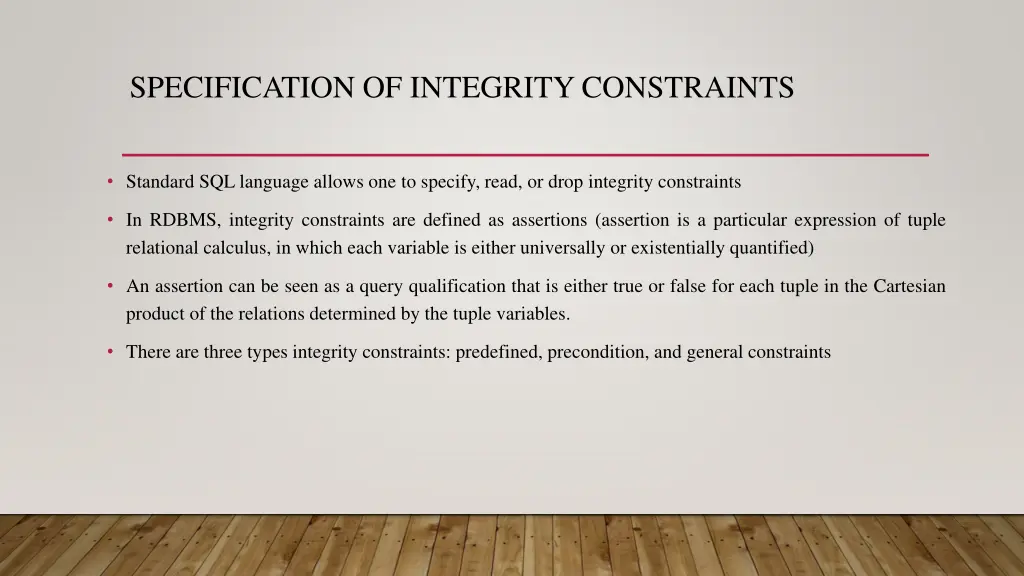 specification of integrity constraints