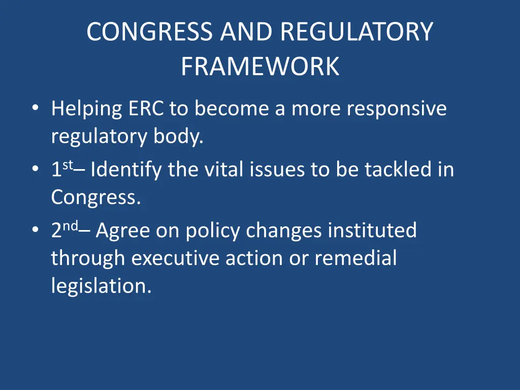 congress and regulatory framework