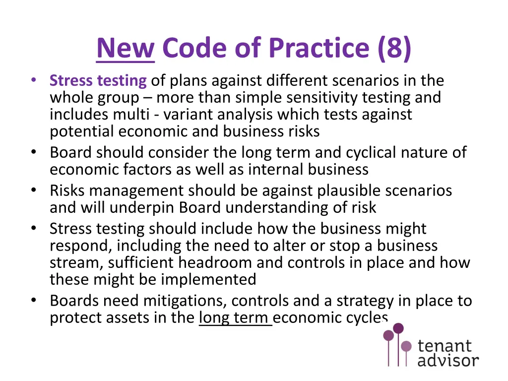 new code of practice 8 stress testing of plans