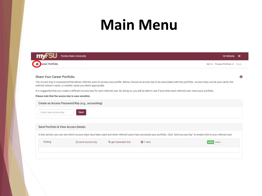 main menu