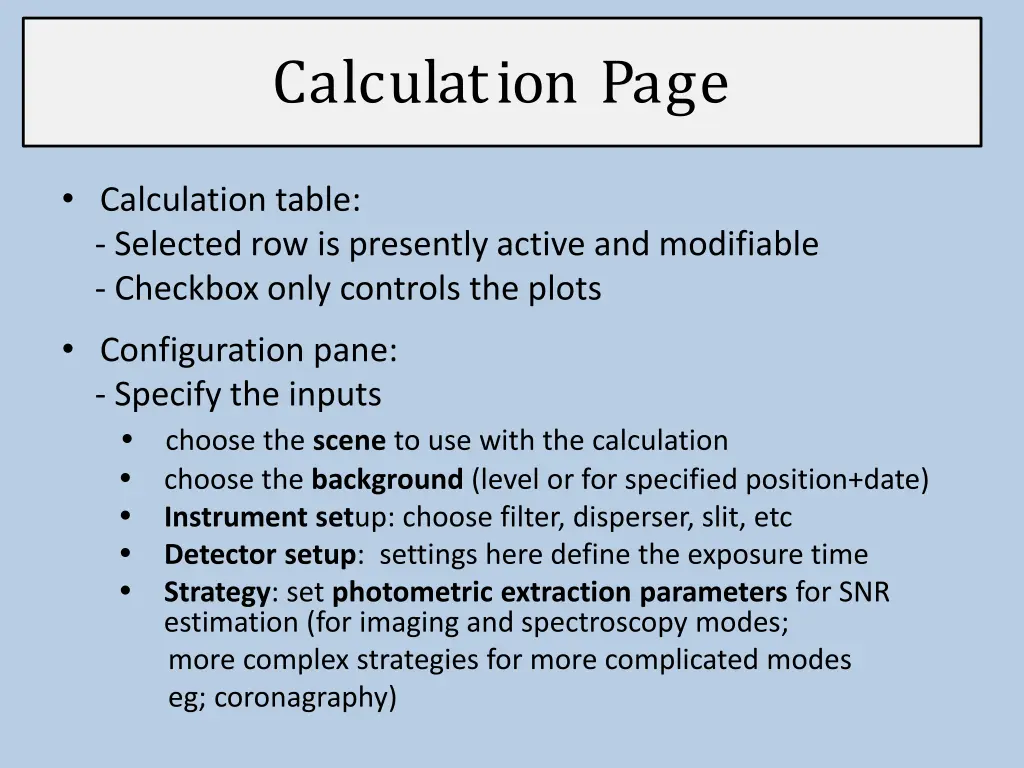 calculation page