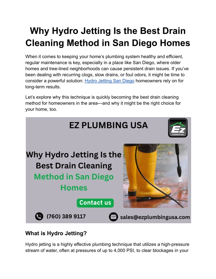 why hydro jetting is the best drain cleaning