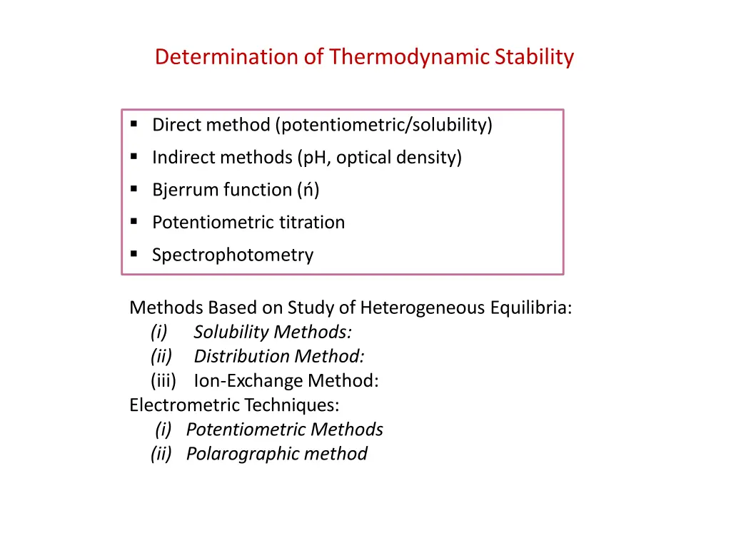 determinationof thermodynamicstability