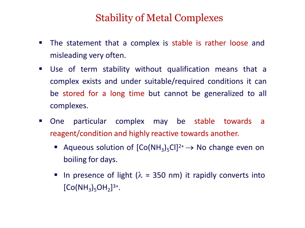 stability of metal complexes