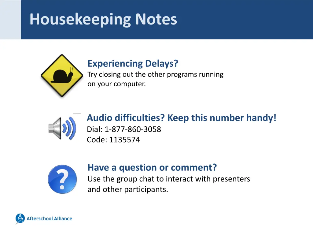 housekeeping notes