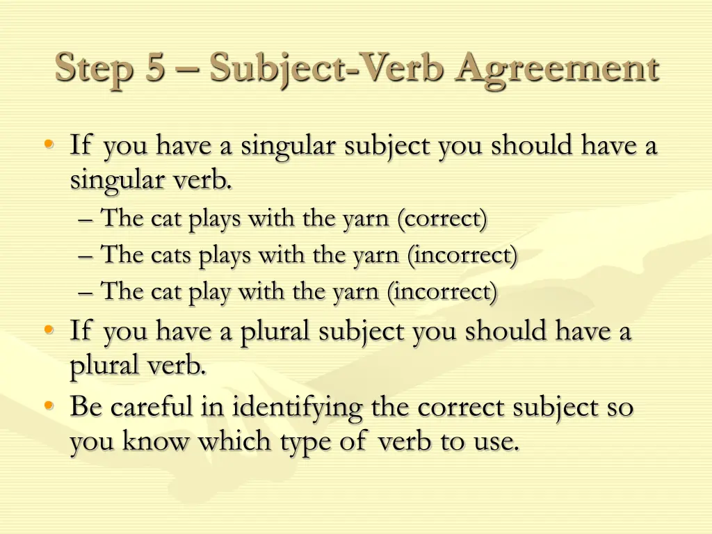 step 5 subject verb agreement