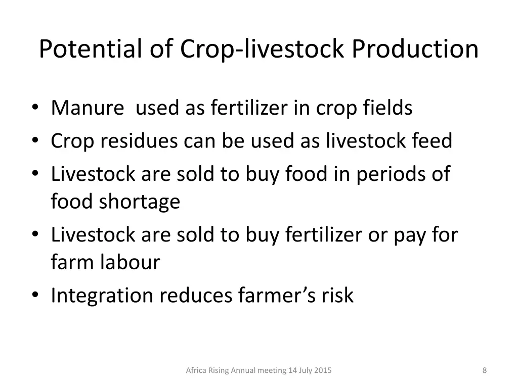 potential of crop livestock production