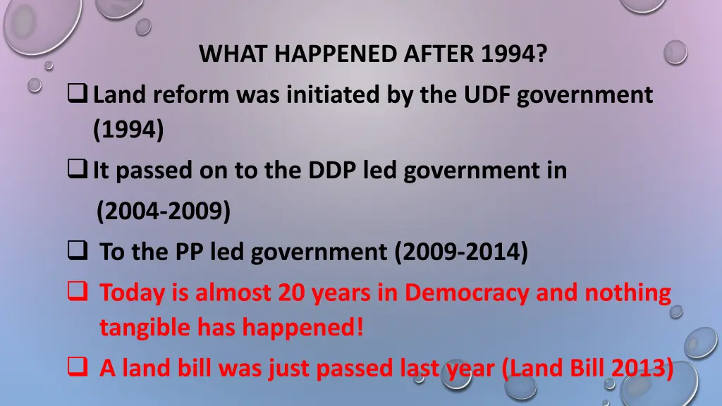 what happened after 1994 land reform