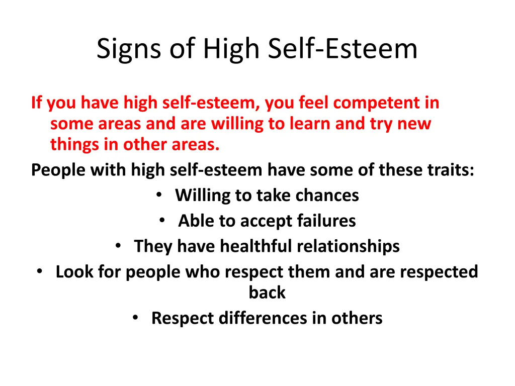 signs of high self esteem