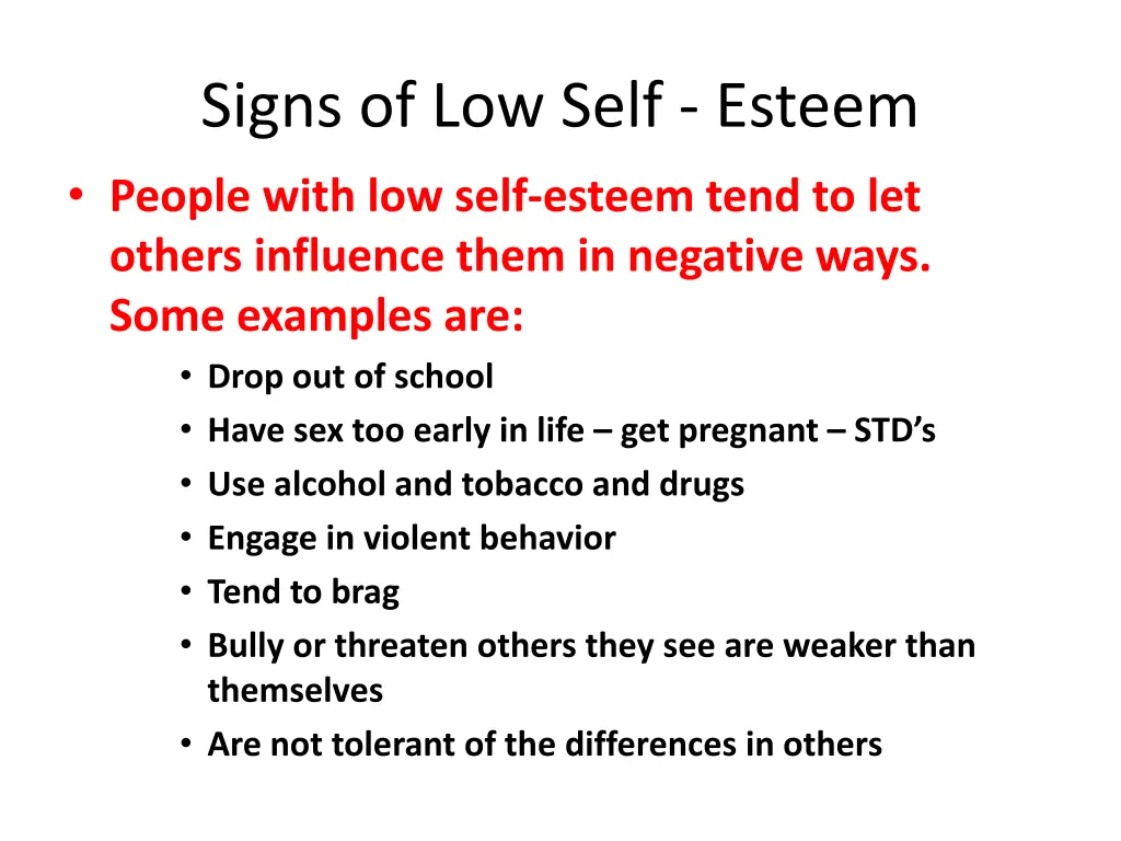 signs of low self esteem people with low self