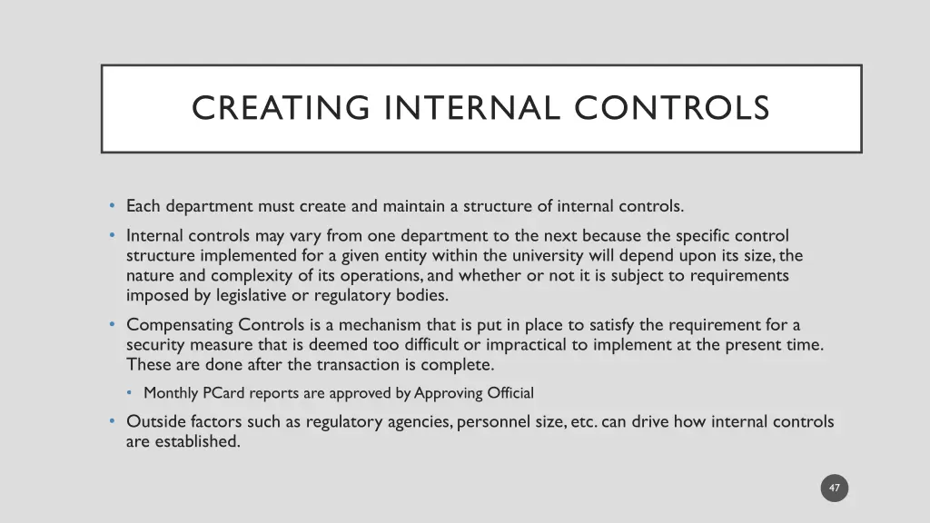 creating internal controls