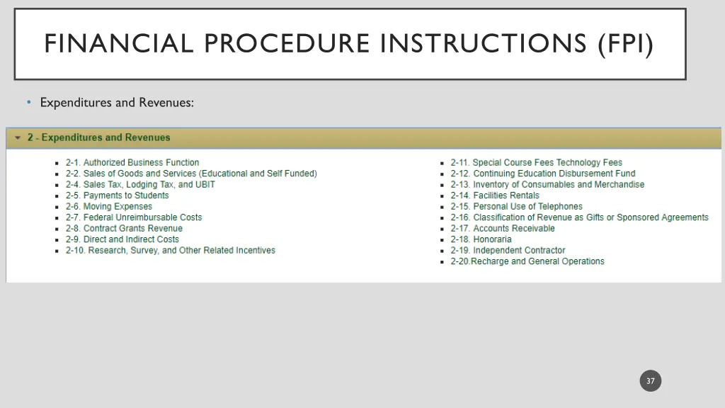 financial procedure instructions fpi 1