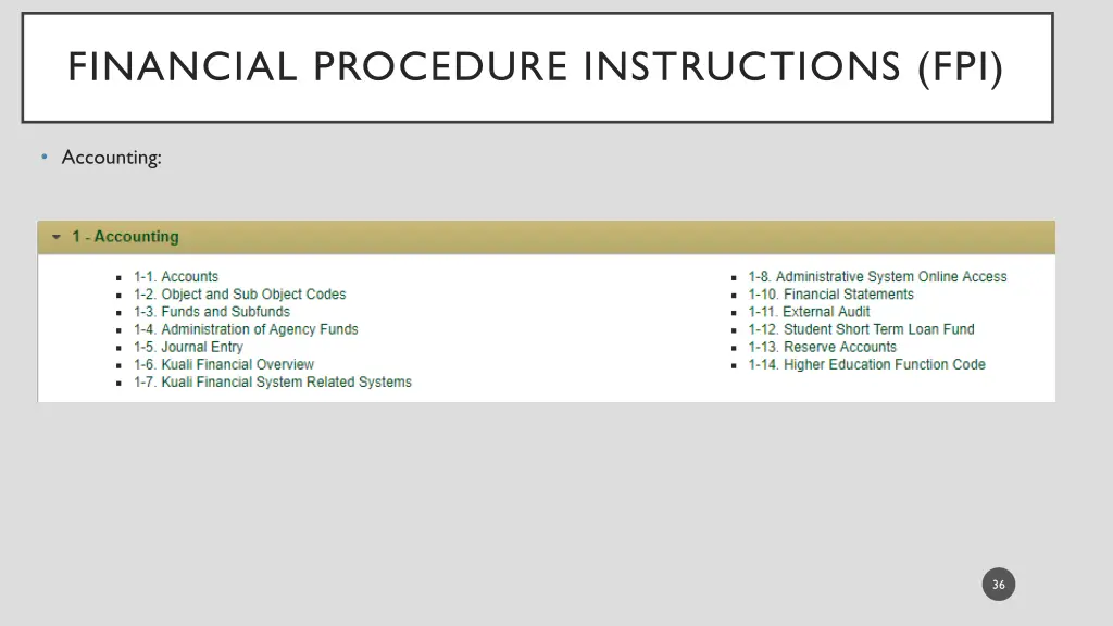 financial procedure instructions fpi
