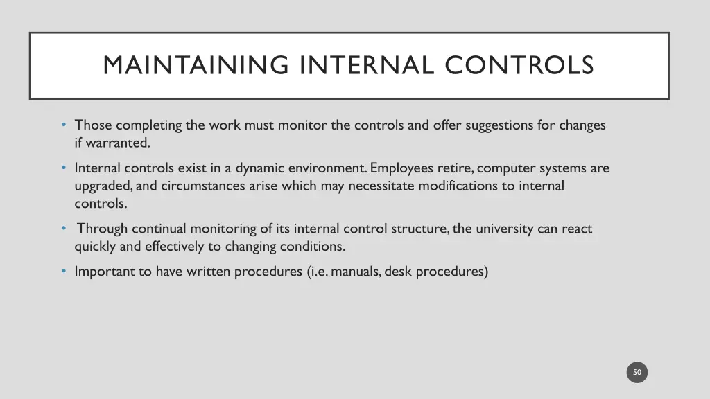 maintaining internal controls