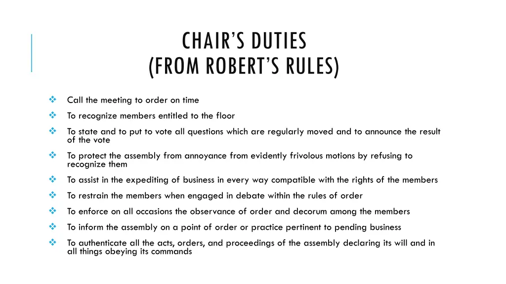 chair s duties from robert s rules