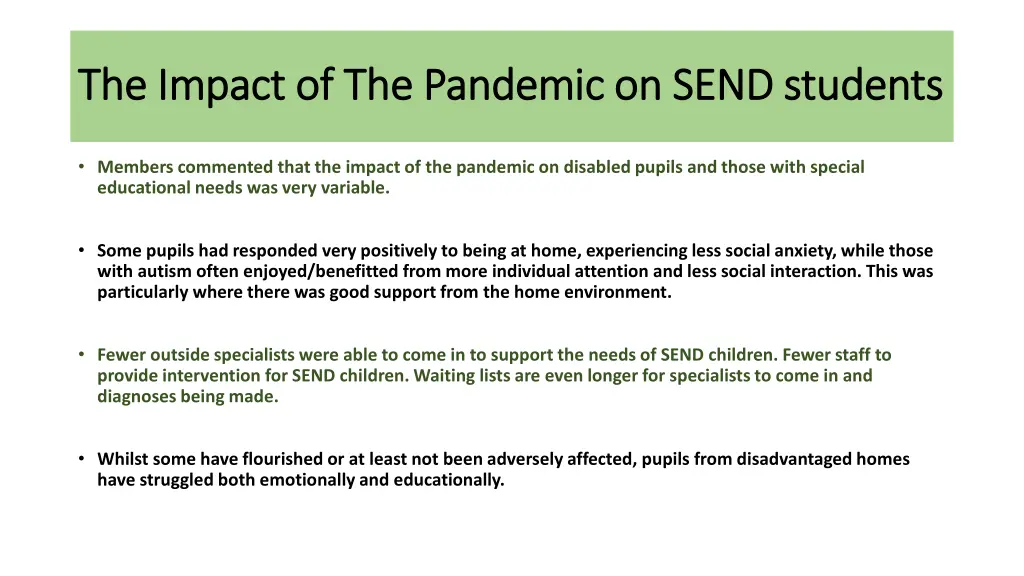 the impact of the pandemic on send students