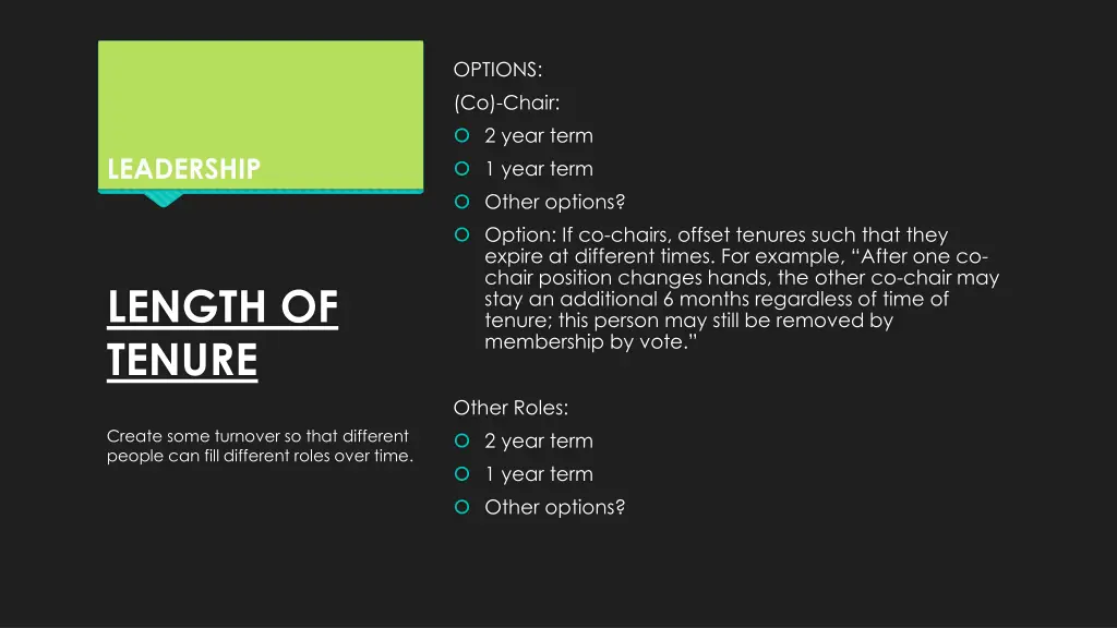 options co chair 2 year term 1 year term other