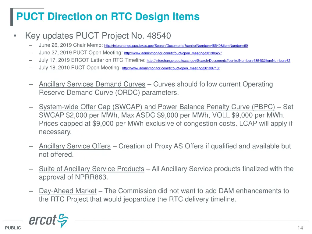 puct direction on rtc design items