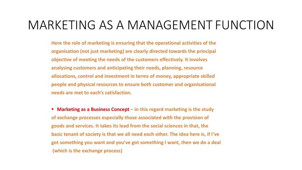 marketing as a management function