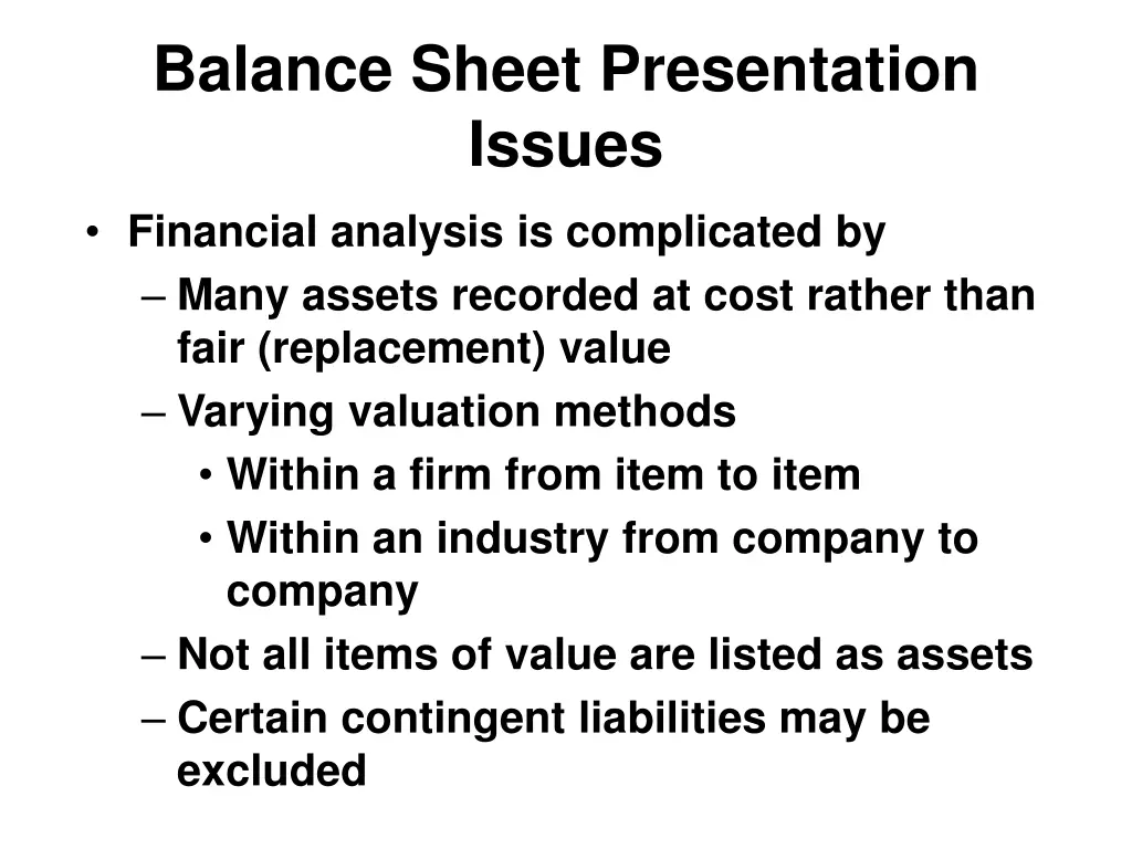 balance sheet presentation issues