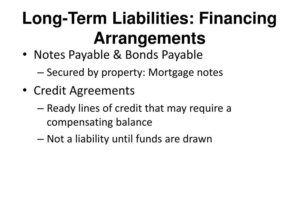 long term liabilities financing arrangements