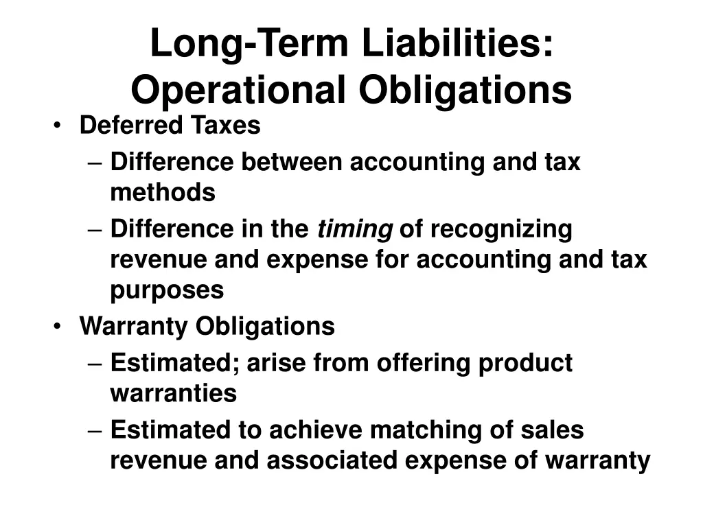 long term liabilities operational obligations