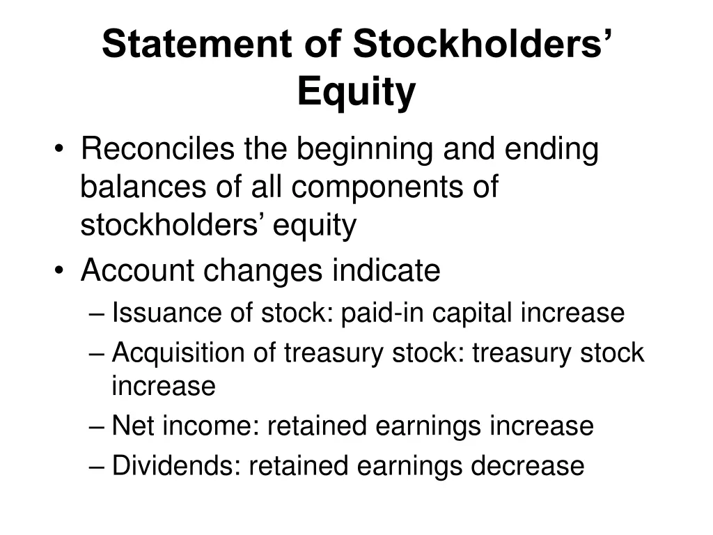 statement of stockholders equity reconciles